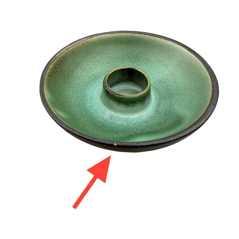 MCM Gotek Colonia Tovar Venezuela Pottery Candle Holder Set Green Crackle Glaze - Picture 4 of 10